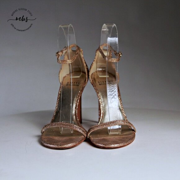 EUC Stuart Weitzman Nudist Glitter Heels in Gold Women 6.5 - Picture 3 of 13